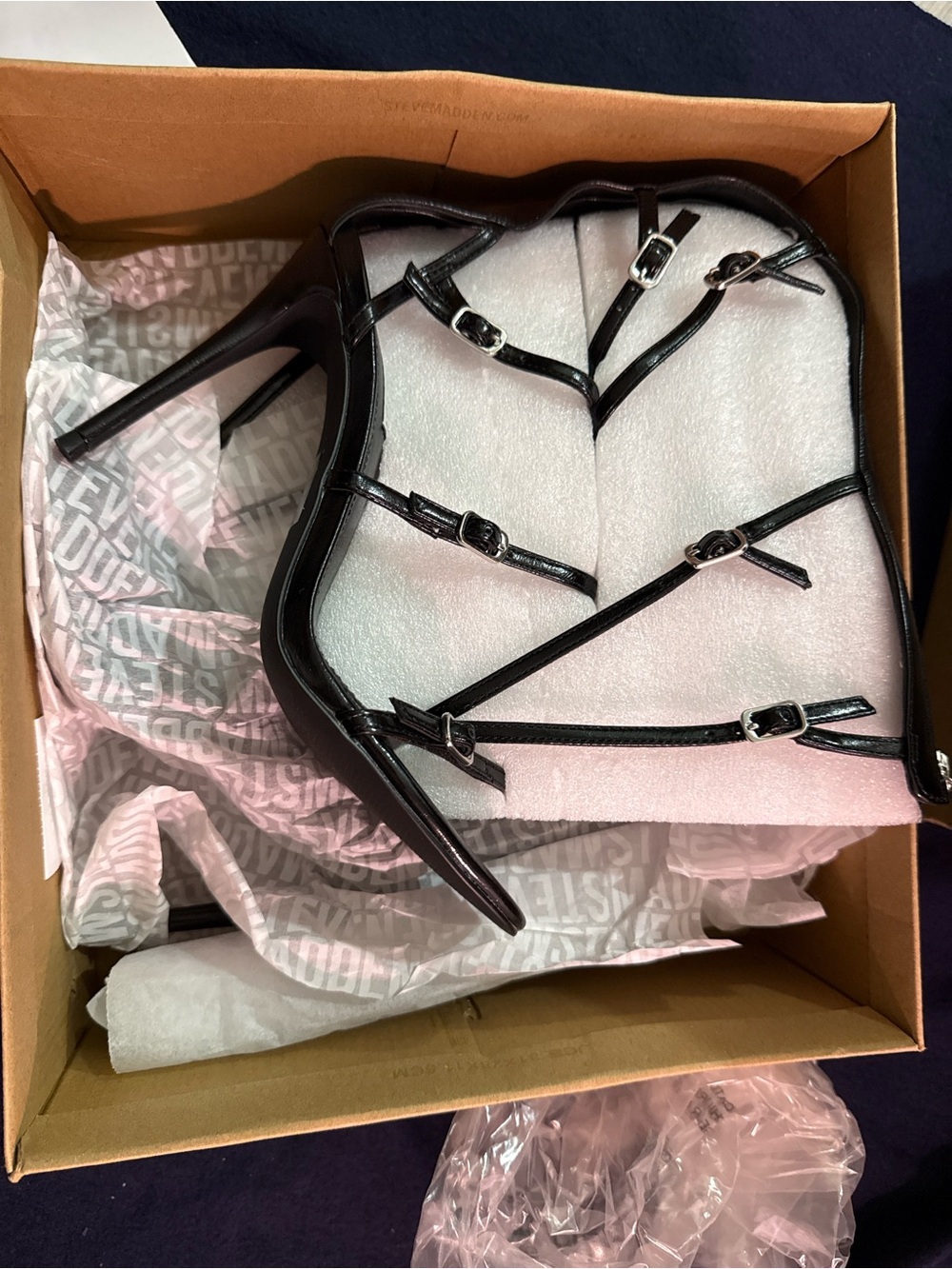 Steve Madden Black Strappy Stiletto Heel Sandal